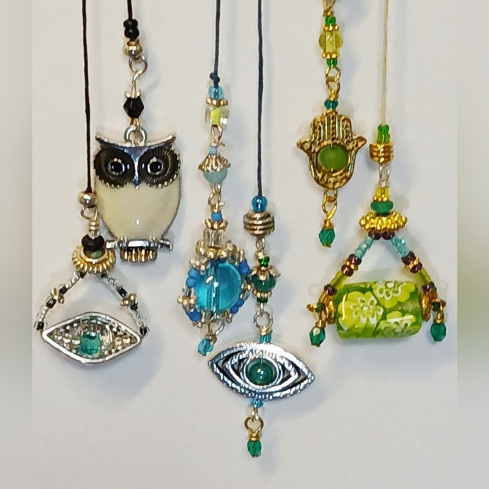 3 Beaded Bookmark/Bookthongs With Owl /AllSeeing Eye Charms